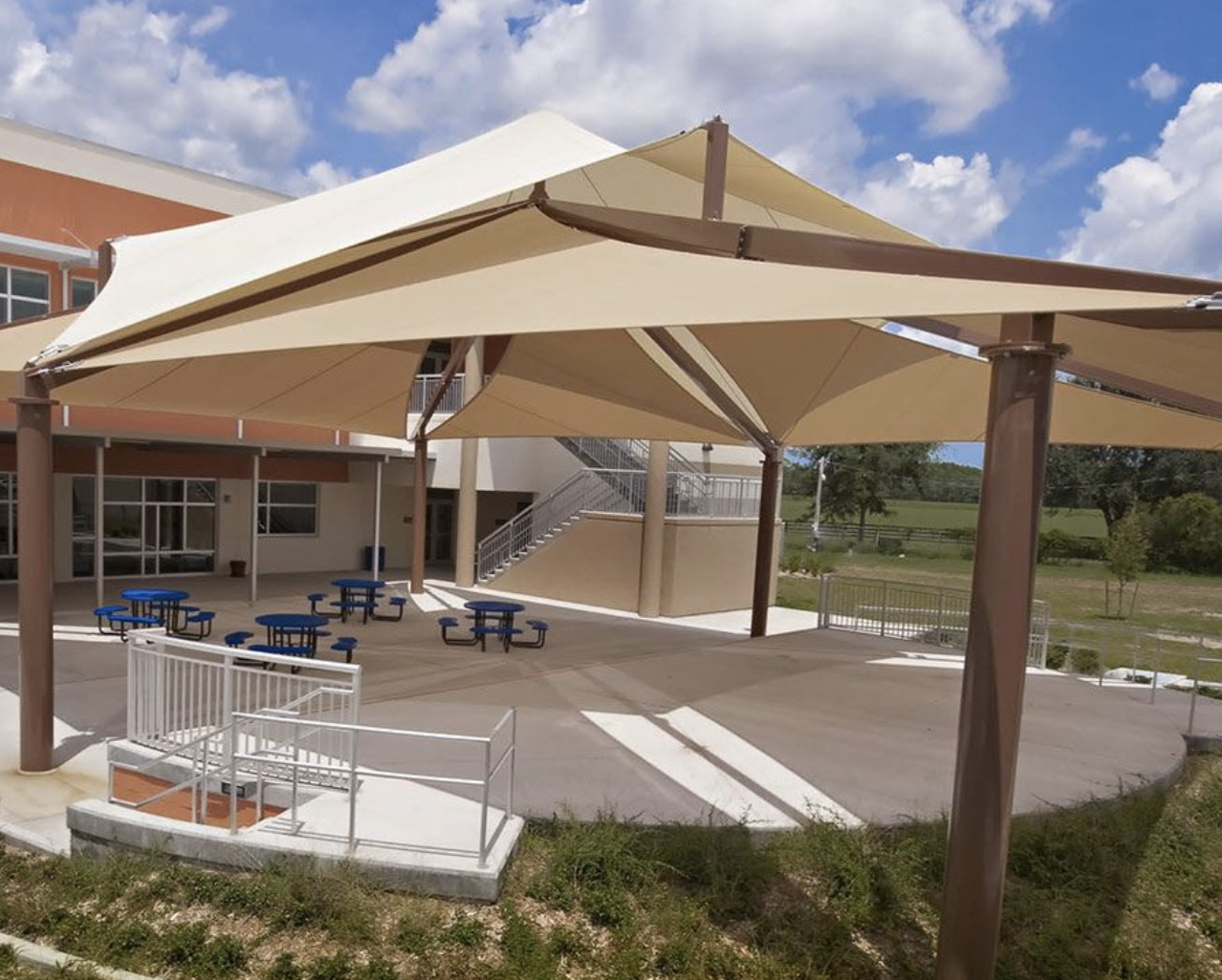 Beige shade structure at recreational space 