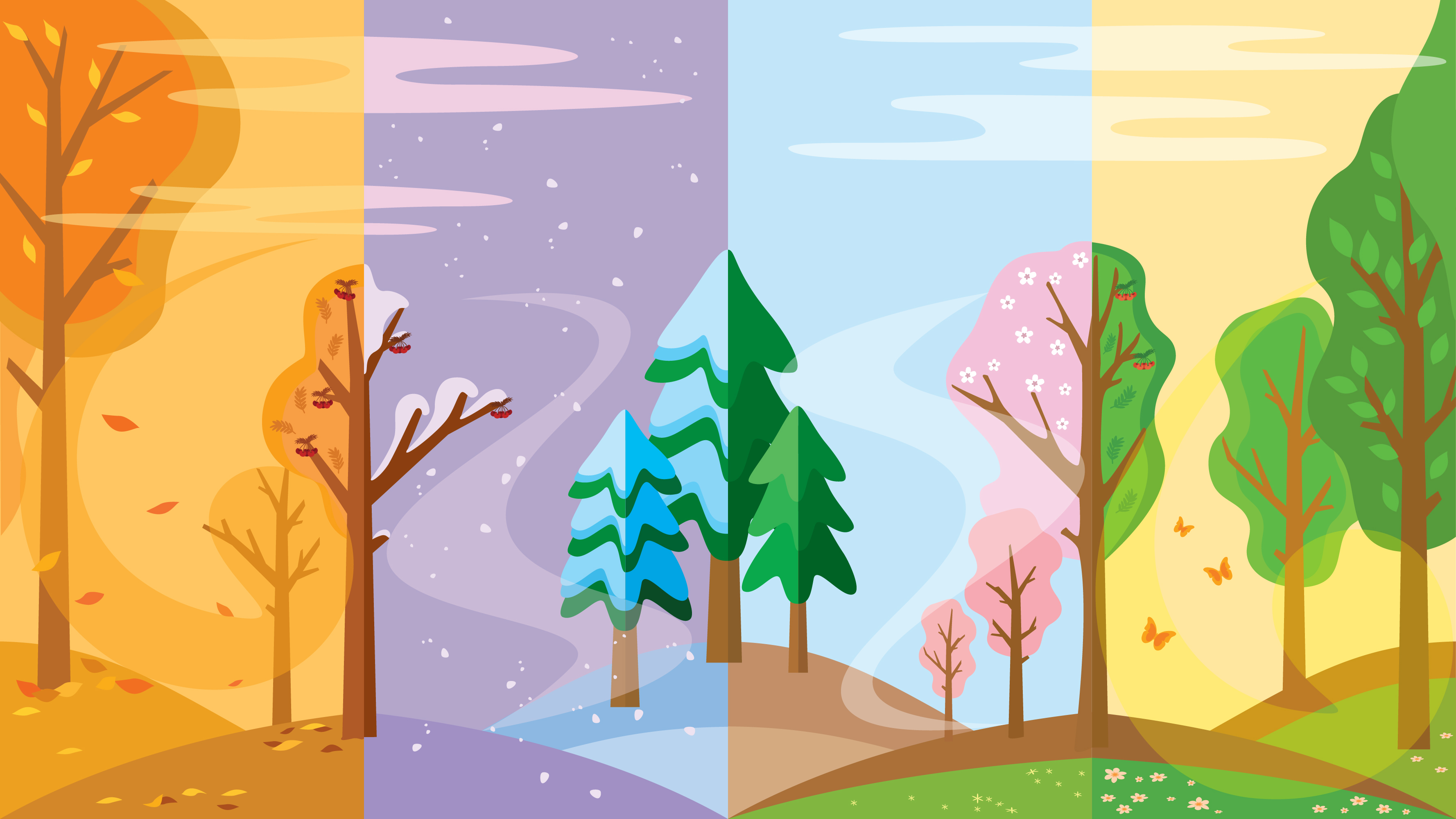 Illustration of landscape with four seasons 