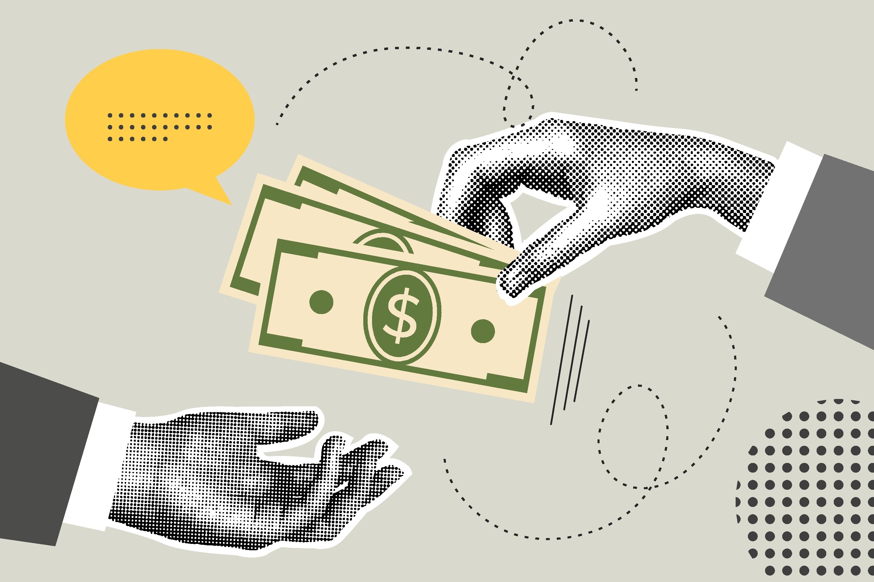 Trendy halftone collage of money concept