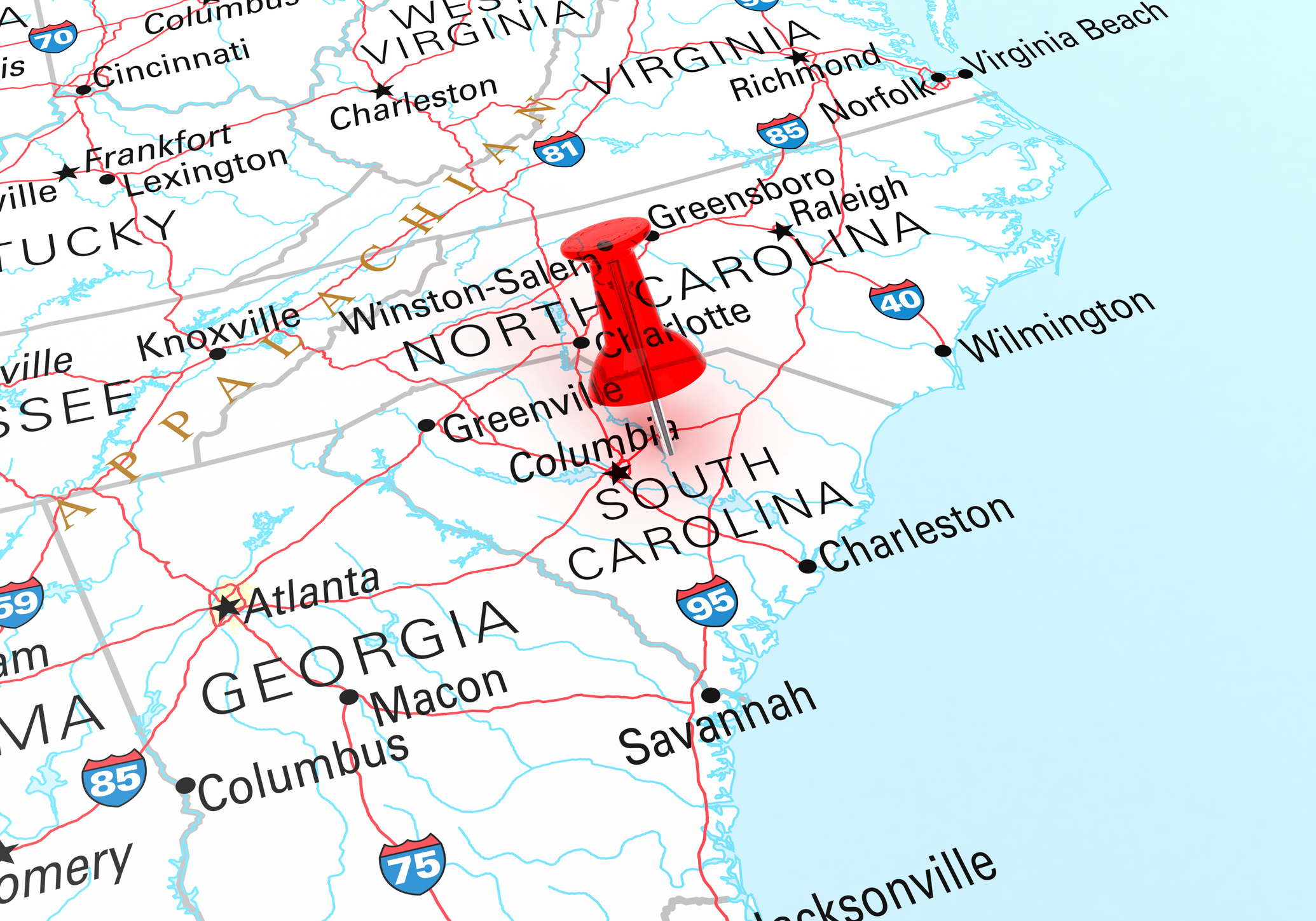 South Carolina Map with Pin