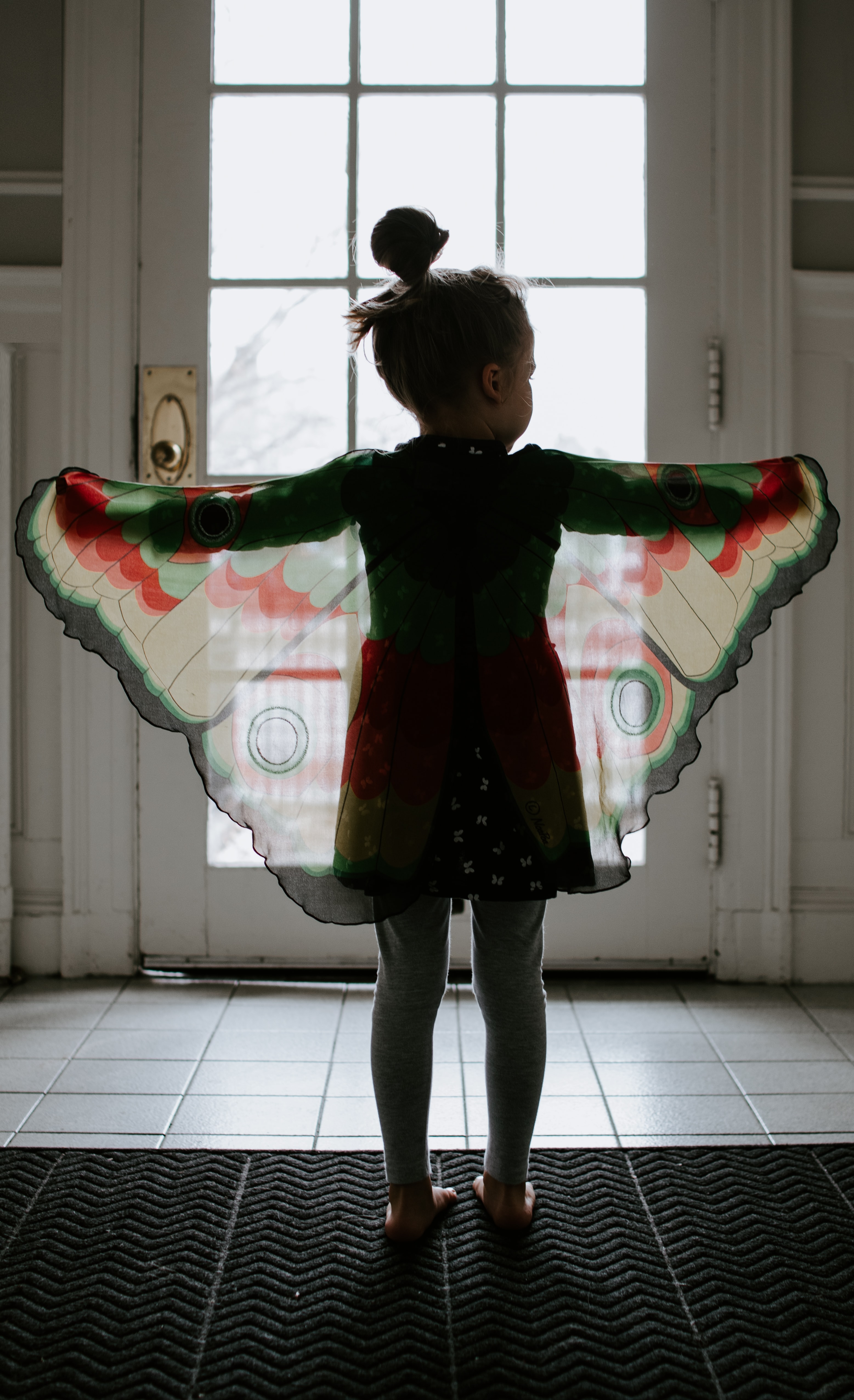 Churchich Recreation Imagination Supports Development Young Girl Arms Spread Out Holding Butterfly Wing Cape Imagining She's a Butterfly